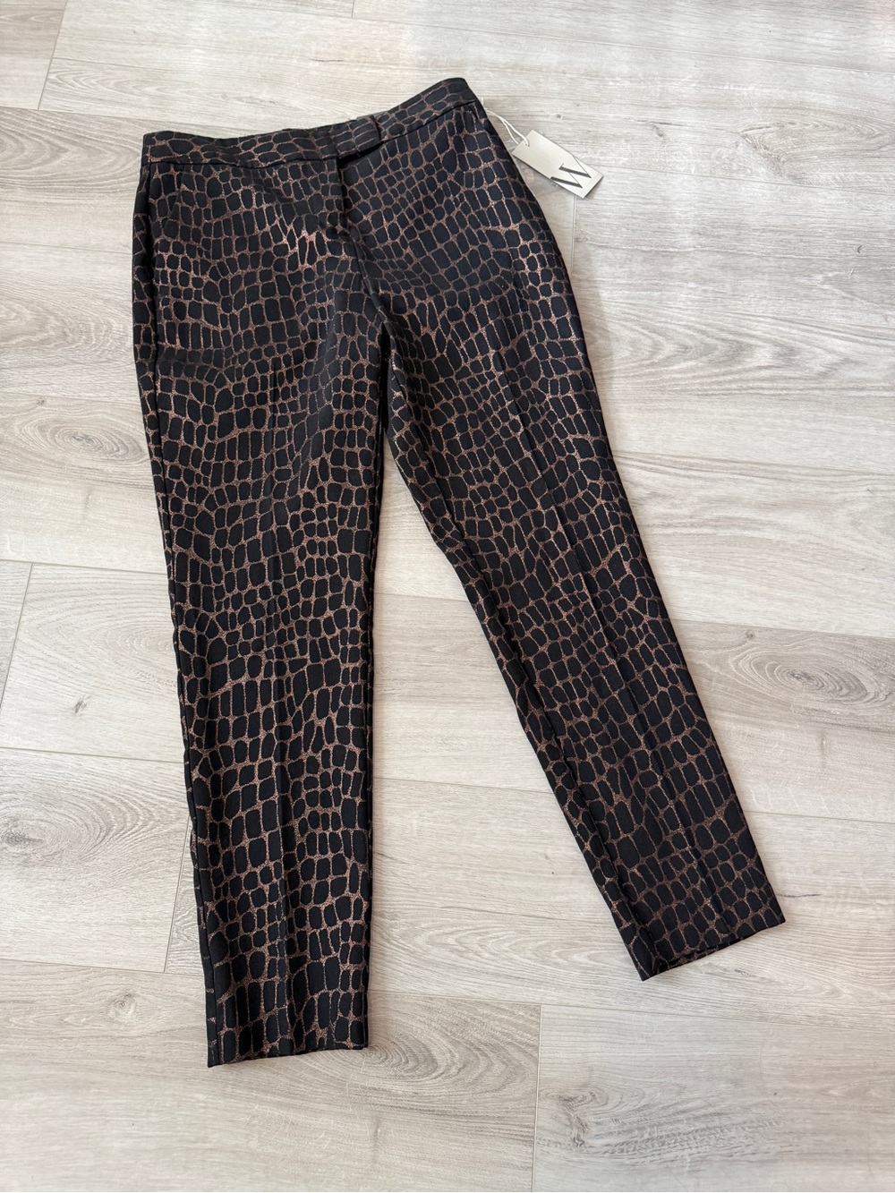 Worthington Black and Bronze Croc-Print Dress Pants